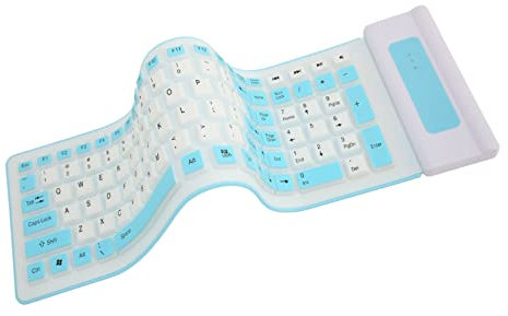 Kabellose Silikon-Tastatur, Faltbare Silikon-Tastatur, Weiche wasserdichte Rollup-Tastatur für PC-Laptop-Notebook, 103 Tasten, Stummes Tippen, Leicht (Blau)