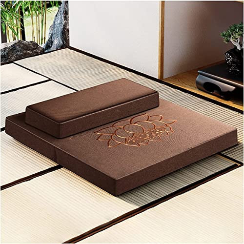 Sanswin Zabuton, Zafu Meditationskissen 2-Teiliges Zabuton Set Yoga Quadratisch 60/70/80 cm Japanisches Zafu Bodenkissen Lotus Meditationsset Kissen (Braun,80 * 80cm)
