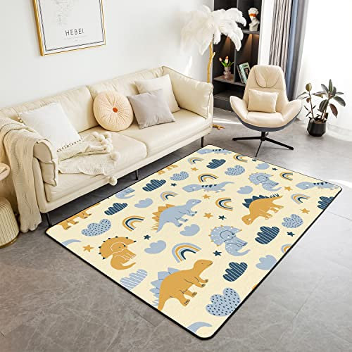Loussiesd Dinosaurier Modern Teppich Shag Teppich 150x200cm Cute Wild Dino Wetterfest Dekor Extra Weich für Küche und Balkon Outdoor Teppich für Wohnzimmer Schlafzimmer Multifunktional Teppich