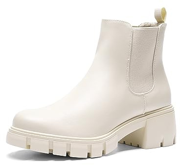 DREAM PAIRS Damenstiefel mit klobigem Absatz und Stiefeletten | Plateauschuhe mit niedrigem Blockabsatz, Stollensohle, Schlupfschuh, Herbstabsatz, Stiefeletten