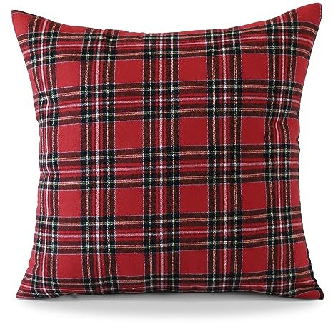 Ohok Dekorativ Vintage Kissenbezug, Polyester Leinen Plaid Zierkissenbezüge, Deko Sofakissen Couchkissen Kissenhülle Set für Schlafzimmer Wohnzimmer Sofa Couch Auto (60x60 cm, 1 Stück Weihnachten)
