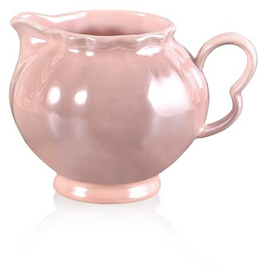 Joli pot à crème avec une belle finition émaillée nacrée pour café, lait, sauces, vinaigrette, pichet en céramique, passe au micro-ondes et au congélateur, rose