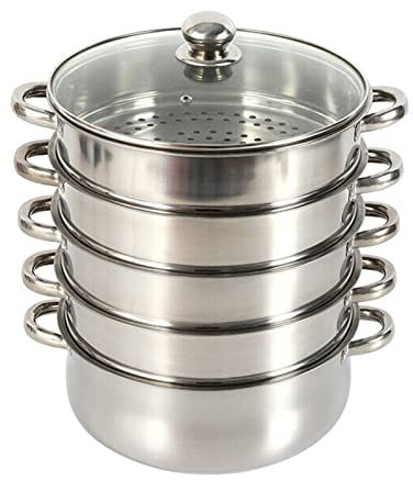 Generic Dampfgarer aus Edelstahl mit 5 Etagen und Glasdeckel, perfekt zum Dämpfen von Lebensmitteln, Gemüse und Fleisch, spülmaschinenfest (30 cm)