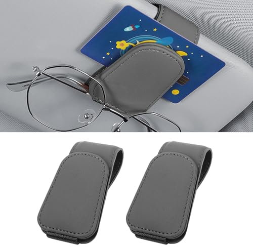2 Stück Brillenhalter für Auto Sonnenblende, Brillenhalter für Auto, Sonnenbrillenhalter Auto, Magnetische Auto Visier Brillenhalter,Sonnenbrillen Halterung/Ticket-Kartenclip (Elegantes Grau)