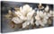 Mit Rahmen Leinwand Bilder Cremefarbene Pfingstrosen Blumen Bild auf Leinwand Malerei Poster Goldene Blätter Grau Bild Wandbilder Heim Restaurant Wohnzimmer Schlafzimmer Wanddekoration 50x120cm