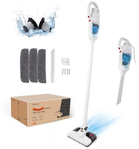 REECOO Corded Vacuum Cleaner, Lightweight 2 in 1 Vacuum Cleaner with Handheld Electric Mop for Hardwood Floor Vacuums for Home Pet Hair Suitable for Living Room, Bedroom,