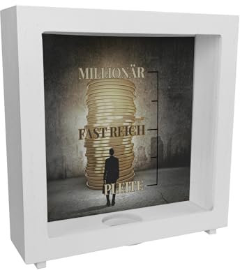 Millionär Rahmen Spardose aus Holz Reich Statt Pleite Geld Münzen Sparen für Schreibtisch Ideal für Kollegen Zeichen Setzen für Finanzielle Ziele