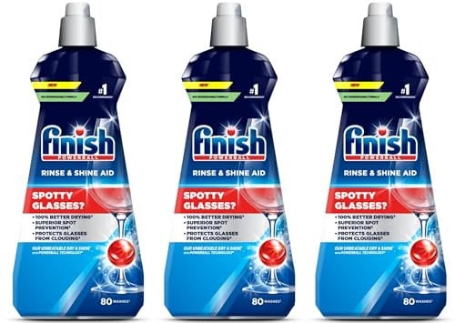 Finish, Dishwasher Rinse Aid, Rinse & Shine Cleaner, 400ml (3 x 400ml, Total 1.2L), Ultimate Clean & Diamond Shine, Glass Protection, Spot Prevention, Better Drying vs Finish Detergent alone
