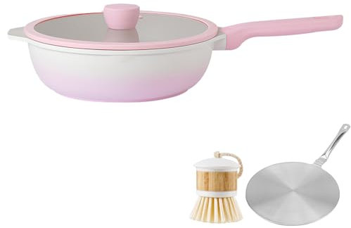 GUUFUFA Sauteuse en céramique antiadhésive avec couvercle Poêle à frire sans toxines, poêle à frire antiadhésive polyvalente, poêle, PTFE, PFOA sans PFAS, compatible avec toutes les cuisinières.,Rose
