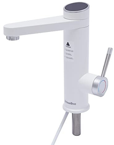 Wasserhahn Elektrisch Sofort Heizung Durchlauferhitzer Armatur Elektrischer KüChe Bad/KüChe Warm Edelstahl KüChenamatur Mit Ablesbarer LED Temperaturanzeige CampingküChe Wohnmobil (Weiß)