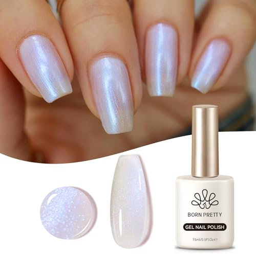 Born Pretty UV Nagellack Milky White Shimmer Glitzer 15ml - Gel Nagellack UV Jelly Transparent Natur UV LED Soak off Manicure Gel Lacquer Varnish