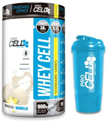 PROCELL | PACK WHEYCELL 900 GR + SHAKER | Proteína Whey Pura | 100% Concentrado de Suero de Leche Premium | Aumentar Masa Muscular | Sin Gluten (900 gr, Vainilla)