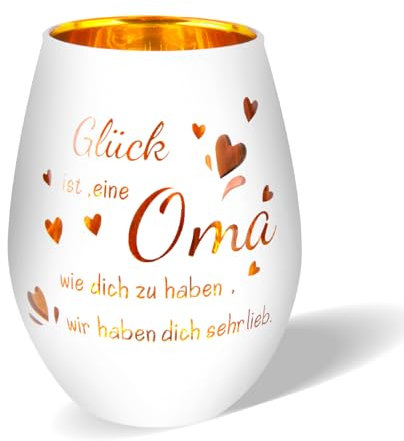 Belillpipi Geschenke für Oma, Windlicht aus Glas für Oma, Teelichthalter mit Gravur für Muttertag Personalisierte Geschenke für Geburtstag Weihnachten