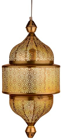 Marrakesch Pendelleuchte Hängelampe 56cm groß Lampenschirm aus Metall | Lampe Leuchte Wohnzimmerlampe Ihdaa Gold als aesthetic Deko im Wohnzimmer | Esszimmerlampe über den Esstisch im Esszimmer