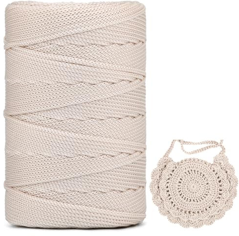 Polyester Makramee Garn 3mm X 225m Polypropylene Yarn Makramee Schnur Kordel Garn Zum HäKeln FüR Hüte Blumenampel KnüPfen Taschen DIY Handwerk (Beige, 1 Pcs)