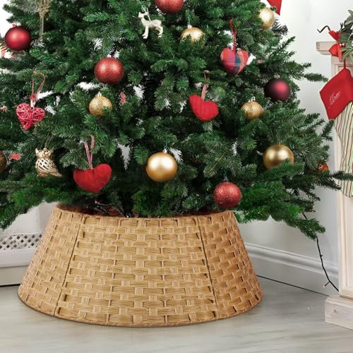 Bomclap Jupe de sapin de Noël en rotin artificiel - Pour décoration d'arbre de Noël - Panier rond - 70 x 50 x 26 cm - Couleur naturelle