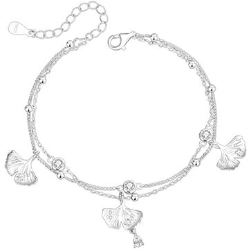 Ichlovdu Ginkgo Blatt Halskette Armband Ohrringe Damen 925 Sterling Silber Statement-Kette Glücks Anhänger Kristall Boho Ginkgoblatt (Armband)