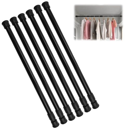 6 Stück Klemmstange 30-50 cm Teleskop Gardinenstange,Rutschfester Spannstange Ohne Bohren,Teleskopstange Klein mit Feder für Fenster, Kleiderschränke, Schuhschränke, Garderoben, Bücherregale (Schwarz)