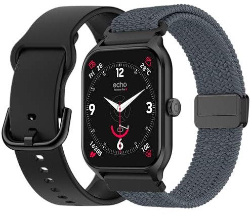 ECHO Rainbow Pro S - Montre Connectée Homme 1.96 Noir - Assistant IA Intégré, Appel Bluetooth/Sans fil & Capteurs Santé - Mode sport avec coach - 2 Bracelets Maille & Gomme - Etanche - Android/iOS