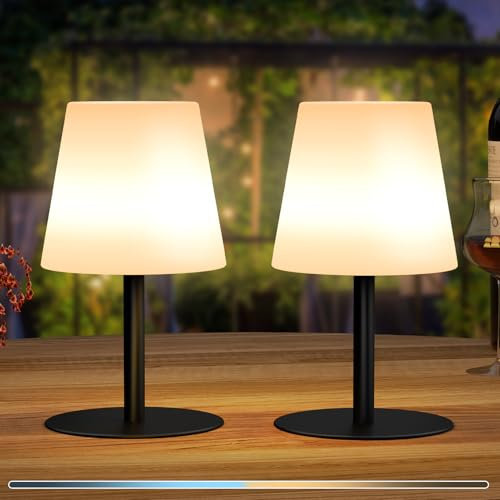 Postlucky ​Pack de 2​ Lampara de Mesa Inalambrica Lámpara de Mesa LED Recargable Luz Blanca Cálida Regulable Lámpara de Sin Cable Escritorio IP44 Impermeable para Interior y Exterior