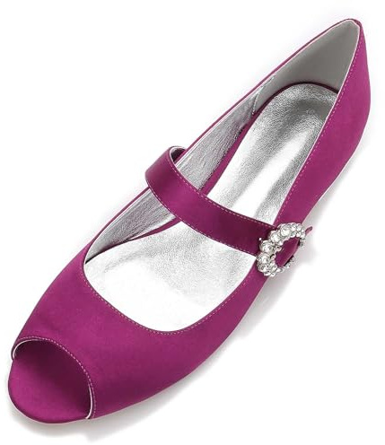 TarfiC Women's Peep-Toe Round-Toe Ballet Flats with Buckle - Low Heels, Comfortable, Versatile for Office, Party, & Casual Wearaaa+ Purple