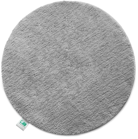 Floordirekt Badematte Sky Soft | Eckig & Rund | Badezimmerteppich | Extra flauschig | rutschfest & Schnell trocknend | Viele Farben & Größen (Rund | Ø 120 cm, Silbergrau)