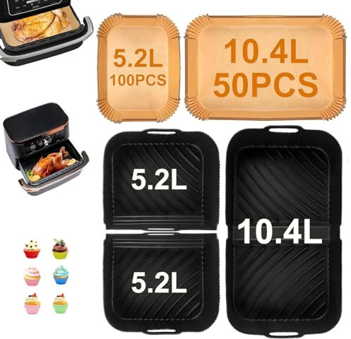 Moule Air Fryer, 12PCS Accessoires Air Fryer pour Ninja Foodi Flex 10.4L AF500EU, Moule Silicone Air Fryer Accessoires pour Ninja Air Fryer 1×10.4L+2×5.2L