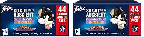 FELIX So gut wie es aussieht Gemischte Vielfalt in Gelee Katzennassfutter 44x85g Portionsbeutel (Packung mit 2)
