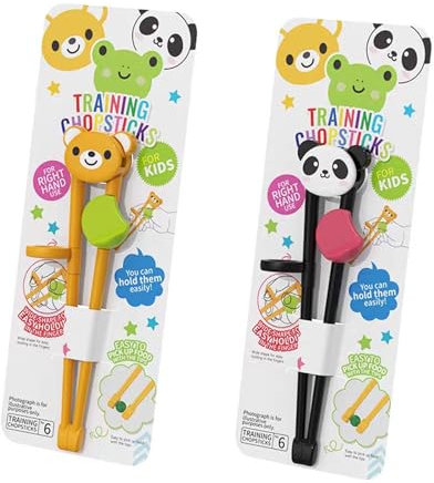 2 Pairs Kids Chopstick Helper, Reusable Plastic Chopsticks for Toddlers & Beginners, Childrens Cute Chopsticks Helper, Right or Left Handed (Color:Orange + Black)