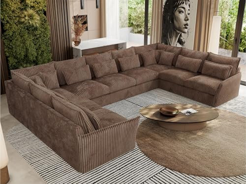 MKS MEBLE Sofa U-Form, Wohnlandschaft, Couch, Ecksofa, Couchgranitur, Polsterecke, Big Sofa XXL, Polstergarnitur - Verso U 9M - Braun Cord