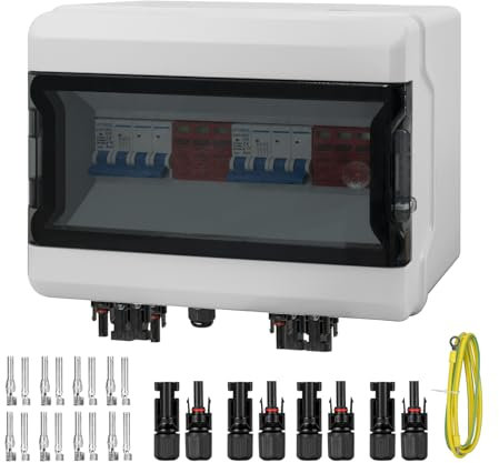 CHENGPI Überspannungsschutz PV DC Trennschalter Blitzschutz Leitungsschutzschalter DC 4 String 500V 25A Solar Spannungsschutz IP65 Wasserdicht Solar Anschlusskasten für Photovoltaik (4 in 4 Out
