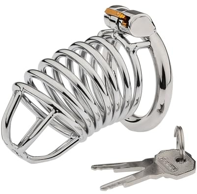 SeLgurFos Chastity Cage aus Edelstahl für Männer mit einem Ring oder 3 Cock Ringen Peniskäfig SM Bondage Sexspielzeug Penis Kontrolle (50mm)