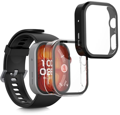 kwmobile 2X Glas Hülle für Huawei Watch Fit 4 Pro Schutzhülle - Fullbody Fitnesstracker Case Set aus Glas - Schwarz Transparent