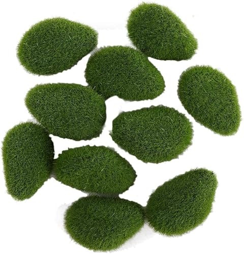 Nlinlin 10 Pcs Green Artificial Moss Rocks Decorative,Fake Moss Decor Green Moss Balls,Moss Covered Stones,for Floral Arrangements, Fairy Gardens and Crafting Floral Arranging