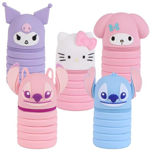 CERDÁ LIFE'S LITTLE MOMENTS - Porte-stylo en silicone Pop Up avec personnages 3D | Design Stitch, Angel, Hello Kitty, My Melody, Kuromi - Trousse souple extensible pour stylos et crayons [Rose Angel]