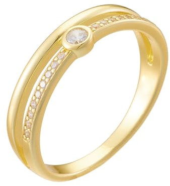 Mesnt Edelstein Ring Gold, Damen 18 Karat Gelbgold 2-lagiger Verlobungsring mit Moissanit, Größe 61 (19.4)