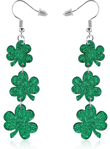 1 Paar Kleeblatt Acryl Persönlichkeit Ohrringe Mädchen,St. Patrick's Day Ohrringe,St Patricks Day Accessoires Als Geschenk für Irisches Festival Party Dekoration (Dunkelgrün)