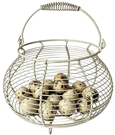 Egg Gathering Basket, Small Vintage Container, with Handle Wire Egg Basket, for Kitchen Picnic Farmhouse Garden Harvest Easter Christmas Fruit Vegetable