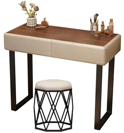 Zynqra Schminktisch mit Schublade, Hocker, geräumiger Tischplatte, Schreibtisch, Nachttisch, Walnuss-Finish, Metall, moderner Stil, Schminktisch fürs Schlafzimmer(Khaki,80)