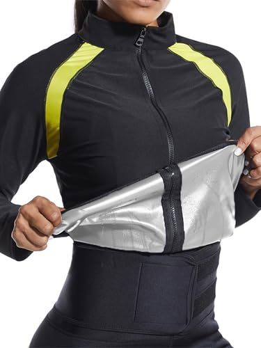 Miaeowve Sauna Effekt Anzug Taille Damen Herren Top Fitness Schwitzejacke Langarm Abnehmen Korsett Sauna Jacke Wende Thermo Body Shaper Silber L