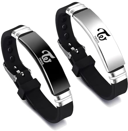 NHPY 2 Stück Tw1_ce Merch Armbänder,Silikon Armbänder Schmuck,Adjustable Wristband,K_pop Barcelet,Schwarzes Armband,Bracelet für Fan Geburtstag Kreatives