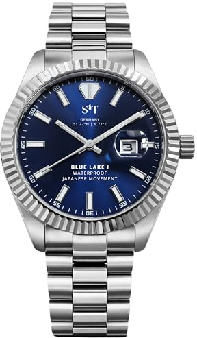 S&T Design Uhren Herren Blau Analog Quarz Wasserdicht Datum Armbanduhr Herren Mode Business Herrenuhr Elegantes Geschenk fur Männer