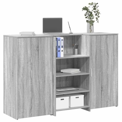 zylophax Empfangstheke Grau Sonoma 155x50x103,5 cm, Holzwerkstoff Bürotisch mit Tresen, Schreibtisch für Büro & Home Office