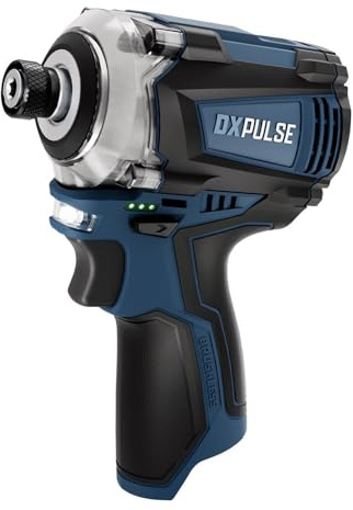 DXPULSE 12V Brushless Cordless Impact Driver - 1/4in Hex - Bare Unit | 1/4in hex impact driver with 3-speed gearbox, variable speed trigger, LED light for DX12 interchangeable battery system.