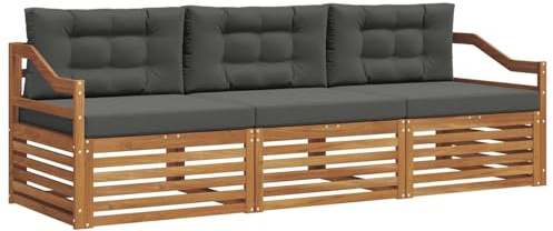 vidaXL Outdoor-Sofagarnitur mit Kissen 3 pcs Natur und Anthrazit, Garten, modernes Ecksofa, belastbare Gartenmöbel, Lounge für Terrasse, ideales Set für Balkon