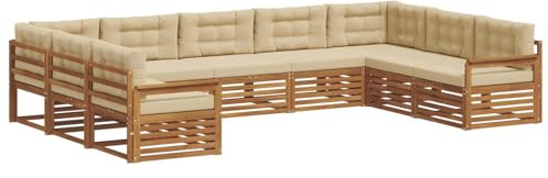 vidaXL Sofagarnituren 9 pcs Natur und Beige Massivholz Akazie, Gartenmöbel, modernes Outdoor-Sofa, Robustes Set, Lounge-Sitz, Terrasse, Komfort für Dein Zuhause