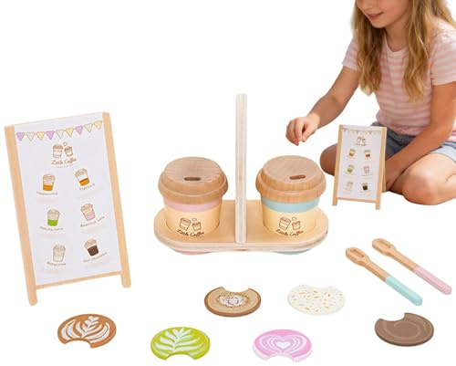 Spielzeug-Kaffee-Set – Nahrung aus Holz, pädagogisch, Zubehör für Kinderküche – für Vorschulalter, ab 2 Jahren, und Mädchen, Geburtstag,