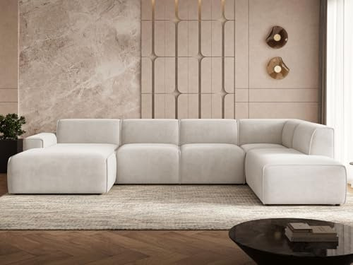 GRAINGOLD Belluno Sofa 378x220 cm, Sofa für Wohnzimmer, Cord-Stoff, 6-Sitzer Couch, Modernes Design (Hellbeige, Rechts)