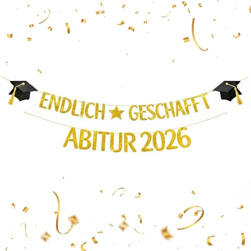 Abitur 2026 Girlande Deko, Endlich Geschafft Abitur 2026, ABI 2026 Gold Glitzer Girlande, Bestandene Prüfung Hängende Banner, mit Absolventenhut, Abitur 2026 Geschenke, Prüfungserfolge