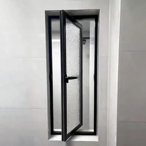 Fenetre Fenêtre de Sous-sol en Verre Trempé, Fenêtres de Ventilation Rotatives à 360° pour Salle de Bain, Moustiquaire de Remplacement à Montage Affleurant(Black,40x18in/100x45cm)